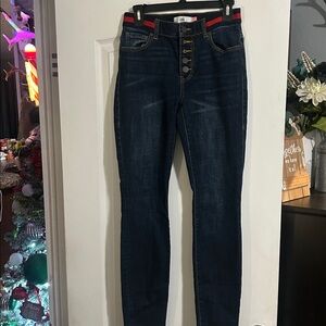 CAbi Dark Blue Jeans with Red and Yellow Accents